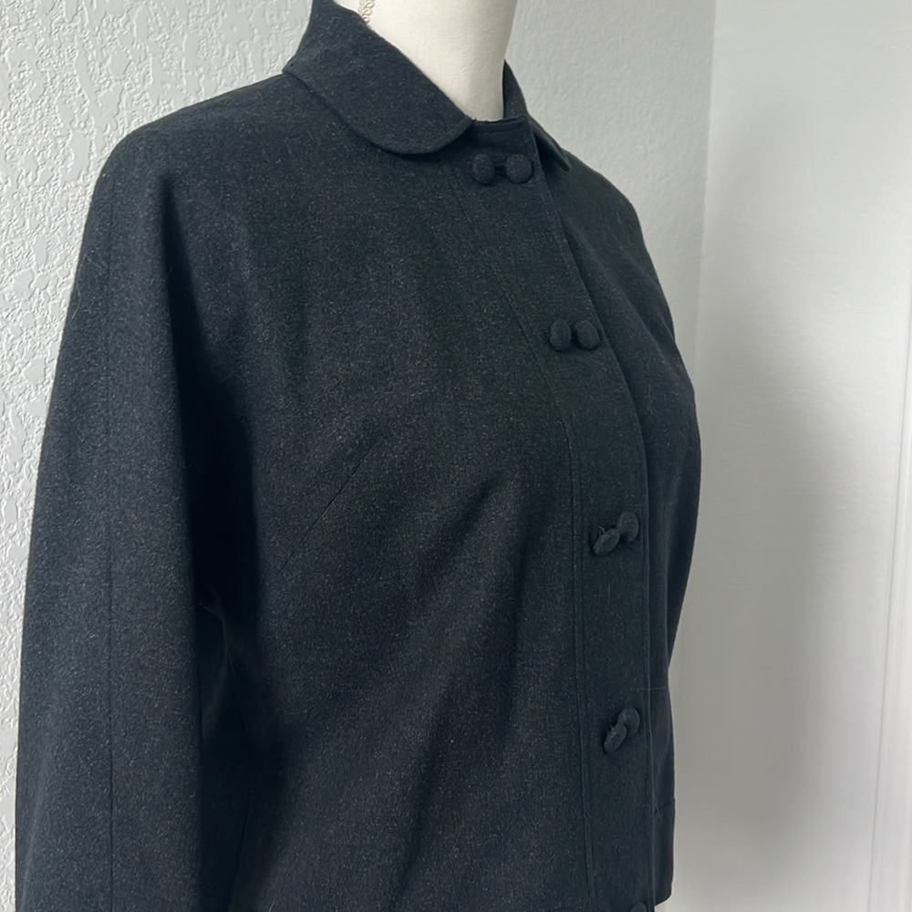 Charcoal‎ Grey Wool Blend Double Breasted Jacket Peter Pan Collar Womens Medium - Picture 6 of 9
